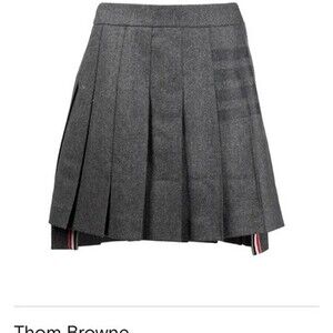 Thom Browne Charcoal Pleated Wool Mini Skirt with Tricolor Tabs